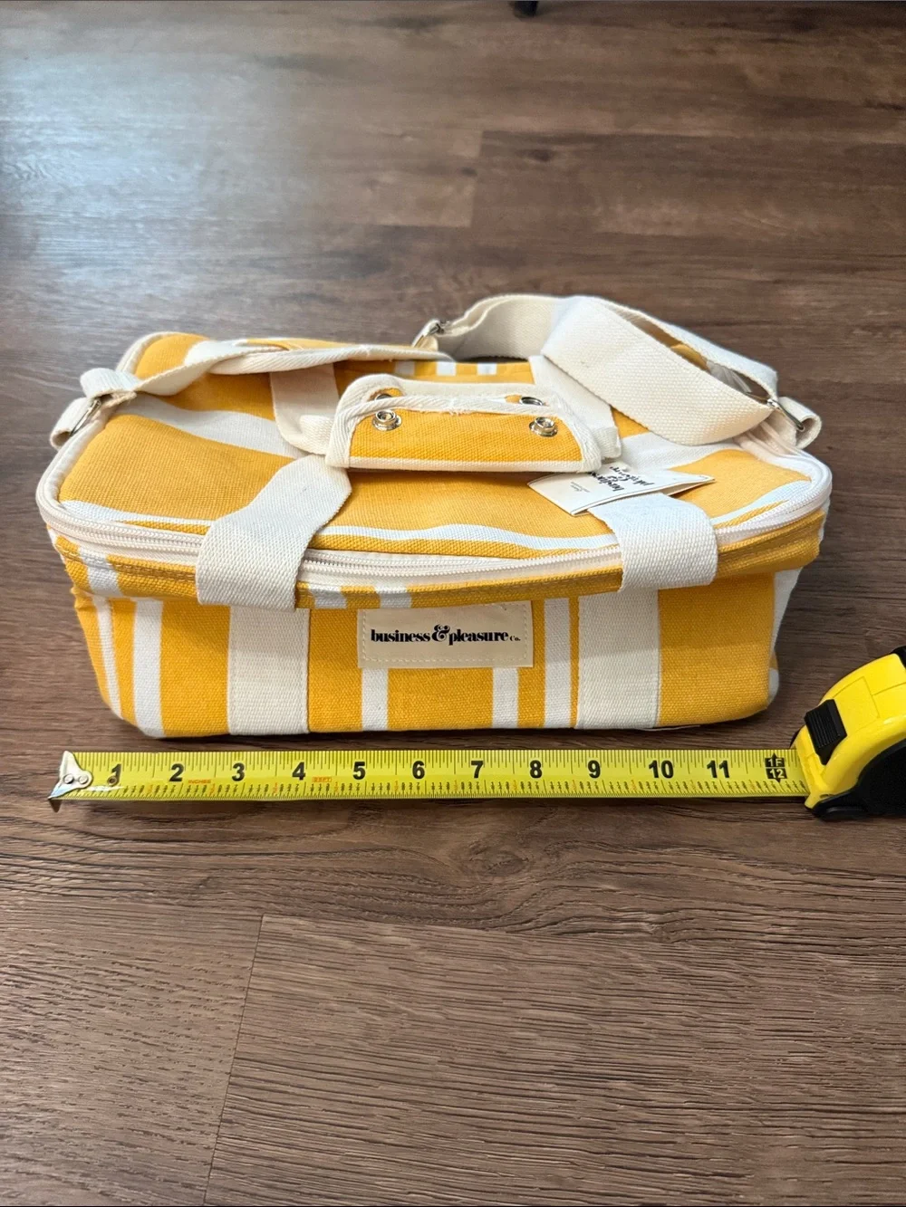 Business & Pleasure Yellow Canvas Stripe Lunch Bag NWT